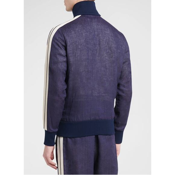 PALM ANGELS Classic Linen Logo Jacket In Navy Blue - Picture 5 of 10